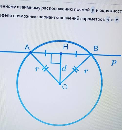 по данному взаимному расположению прямой р и окружности радиуса r, определи возможные варианты значе