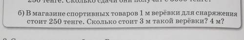 Б) В магазине спортивных товаров 1 м верёвки для снаряжения стоит 250 тенге. Сколько стоит 3 м такой