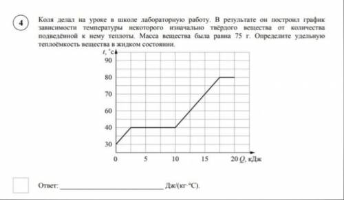 Коля делал на уроке в школе лабораторную работу. В результате он построил график зависимости темпера