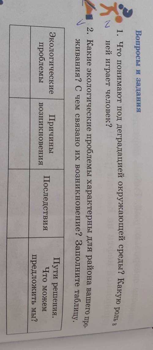 Вопросы и задания 1. Что понимают под деградацией окружающей среды? Какую рольней играет человек?2.