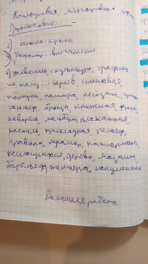 Надо разделить на группы 1.Живопись 2.Графика 3.скульптура 4.И что относиться ко всему