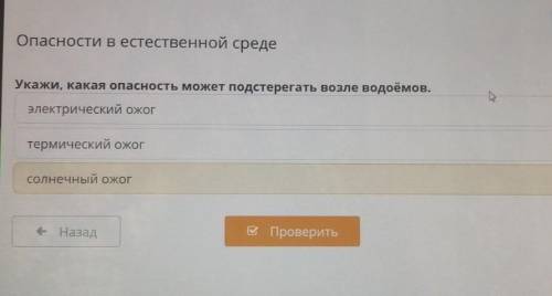 Опасности в естественной среде Укажи, какая опасность может подстерегать возле водоёмов.электрически