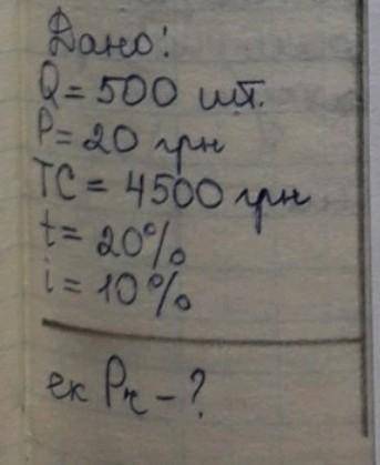 Дано:Q=500шт P=20TC=45000t=20%i=10%екPr-?​