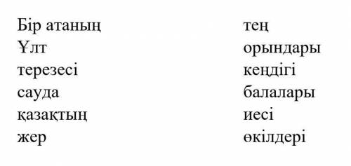 Сөздерді сәйкестендіріп сөз тіркесін құрастыр. Бір атаның теңҰлт орындарытерезесі кеңдігісауда балал