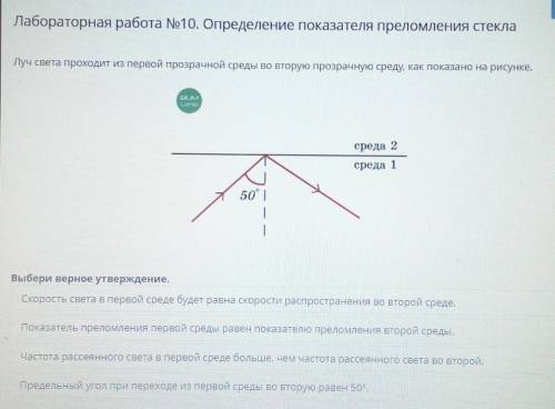 . Лабораторная работа No10. Определение показателя преломления стекла. Луч света проходит из первой