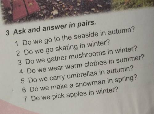 3 Ask and answer in pairs, 1 Do we go to the seaside in autumn?2 Do we go skating in winter?3 Do we