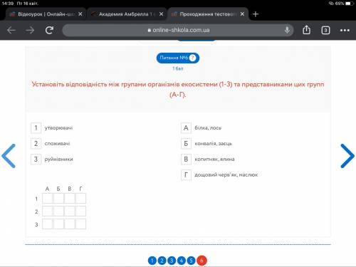 Допожіть будь-ласка Установіть відповідність між групами організмів екосистеми (1-3) та представника