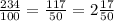 \frac{234}{100} = \frac{117}{50} = 2 \frac{17}{50}