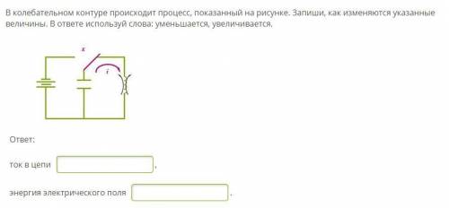 В колебательном контуре происходит процесс, показанный на рисунке. Запиши, как изменяются указанные