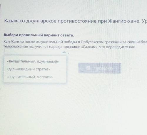 136a33 -Казахско-джунгарское противостояние при Жангир-хане. Урок 1Выбери правильный вариант ответа.