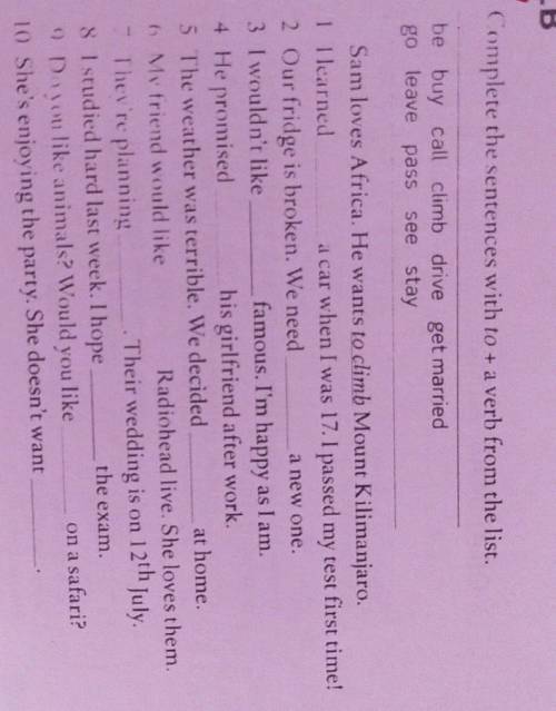 Le list. be buy call climb drive get marriedgo leave pass see staya new one.Sam loves Africa. He wan