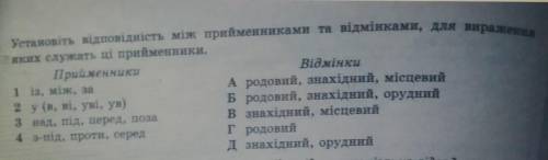 Установіть відповідність між прийменниками та відмінками для вираження яких служать ці прийменники​