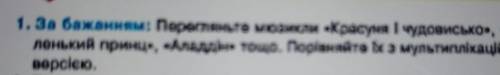 1. За бажанням: Перегляньте мюзикли «Красуня I чудовисько», «Ма- ленький принц», «Аладдін» тощо. Пор