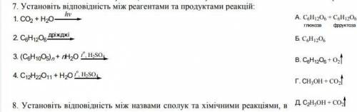 Установіть відповідність між реагентами та продуктами реакції