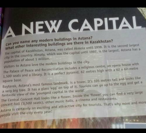 1.Read the text, then match the questions and answers.Where can a visitor to Astana 1) read a book ?