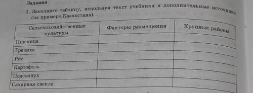 Заполните таблицу Используя текст учебника и дополнительные источники (на примере Казахстана) сельск