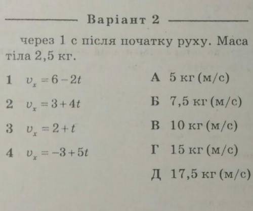 Через 1 с після початка руху. Маса тіла 2,5 кг.​