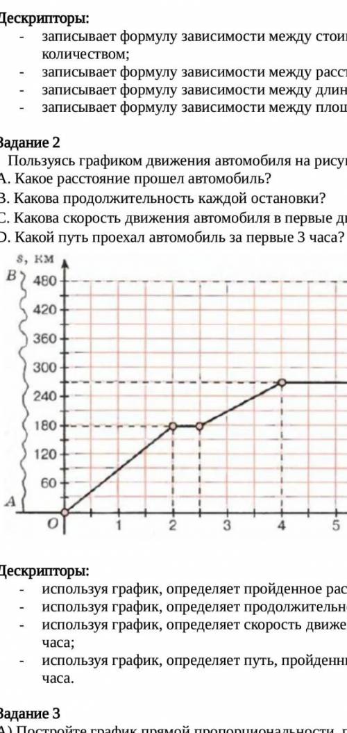 Пользуясь графиком движения автомобиля на рисунке, определите: A. Какое расстояние автомобиль?  B. К