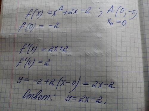 Дана функция f(x)=x^2+2x-2.Напишите уравнение касательной к графику функции y=f(x),проходящий через