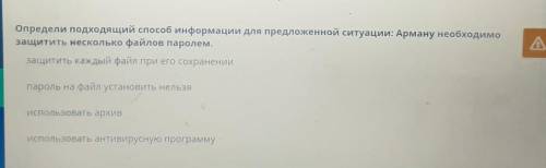 Определи подходящий информации для предложенной ситуации: Арману необходимо защитить несколько файло