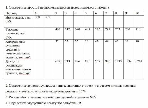 Определение периода окупаемости инвестиционного проекта