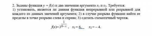 Заданы функция y = f(x) и два значения аргумента x1 и x2. Требуется: 1) установить, является ли данн