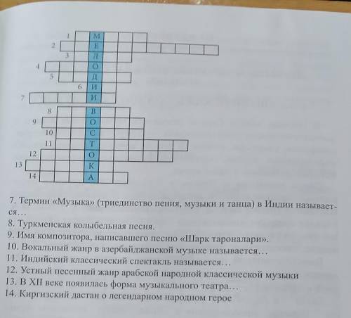 КРОССВОРД 1. Крупный музыкальный жанр Азербайджанского народа.2. Пять различных по высоте звуков, во