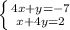 \left \{ {{4x+y=-7} \atop {x+4y=2}} \right.