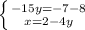 \left \{ {{-15y=-7-8} \atop {x=2-4y}} \right.