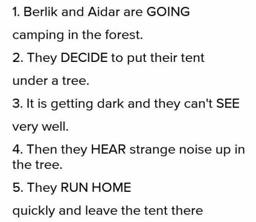 Berlik and Aidar are 1) camping in the forest. They2)to put their tent Punder a tree. It is getting