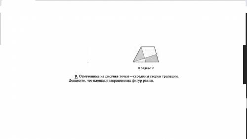 Отмеченные на рисунке точки – середины сторон трапеции. Докажите, что площади закрашенных фигур равн