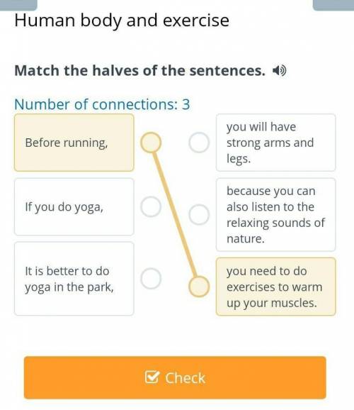 Human body and exercise. Match the halves of the sentences number of contensions:3 ​