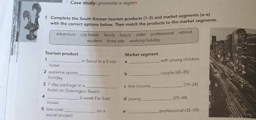 1 Complete the South Korean tourism products (1–5) and market segments (a-e) with the correct option