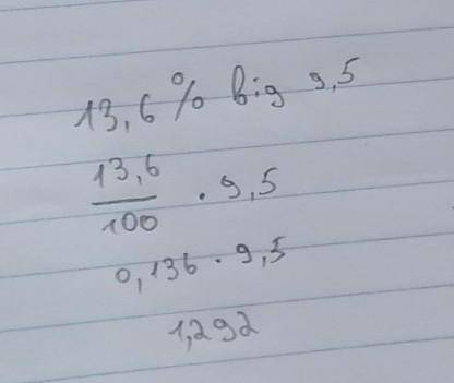 Знайдіть 13,6% від числа 9,5