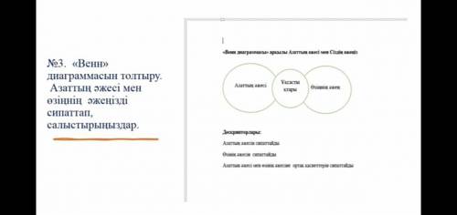 Венни диаграммасын толтыру. Азаттың əжесі мен өзіңіздің əжеңізді сипаттап, салыстырыңыздар