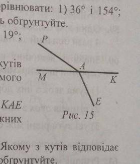 Чи є суміжними кути РАК і КАЕ (рис.15)? Запишіть усі пари суміжних кутів, зображених на рисунку. ​