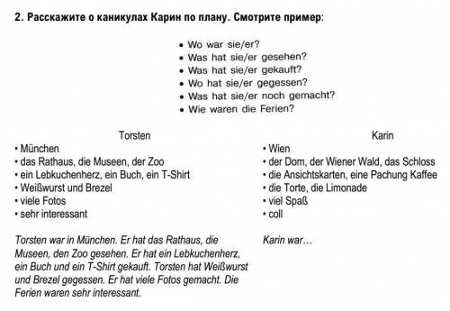Расскажите о каникулах Карин по плану. смотрите пример: ​