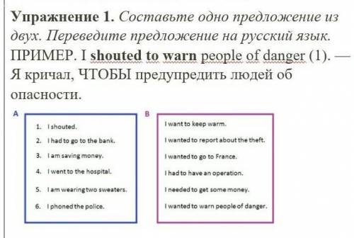 Упражнение 1. Составьте одно предложение из двух. Переведите предложение на русский язык ​