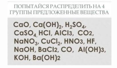 Попытайся распределить на 4 группы предложенные вещества​