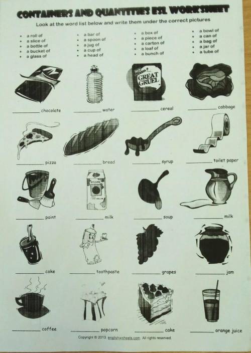 Look at the words in the list below and write them under the correct pictures. !!​