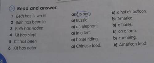 1) Read and answer. 1 Beth has flown in2 Beth has been to3 Beth has ridden4 Kit has slept5 Kit has b