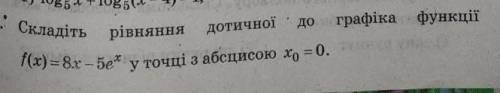 Складіть рівняння дотичної до графіка функції f(x)= 8x-5e^x у точці з абсцисою x0=0​