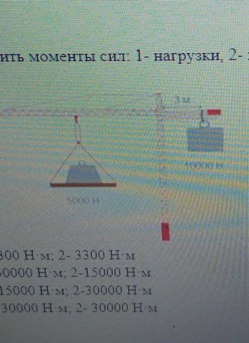 6. Определить моменты сил: 1- нагрузки. 2- противовеса [2]тиА) 1-3300 Нм, 2- 3300 нмB) 1- 30000 Нм, 