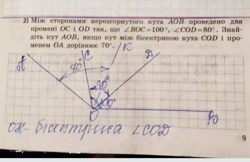 НЕВЕРОЯТНО ! Між сторонами нерозгорнутого кута АОВ проведено промені ОС і OD так, шо ВОС=100°, СOD=8