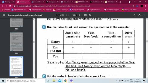 Use the table to ask and answer the questions as in the example.