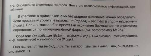 373. Определите спряжение глаголов. Для этого воспользуйтесь информацией, дан- ной ниже.В глаголах с