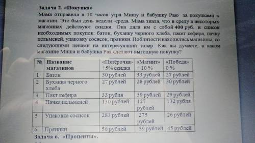 Мама отправила в 10 часов утра Мишу и бабушку Раю за покупками в магазин. Это был день недели - сред