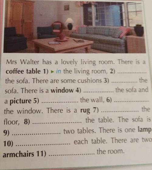 The correct preposition. Mrs Walter has a lovely living room. There is acoffee table 1) in the livin