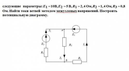 Найти токи ветвей методом межузловых напряжений