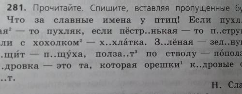 281. Прочитайте. Спишите, оставляя пропущенные буквы Что за елавные имена у птиці Вели пухл...кая - 